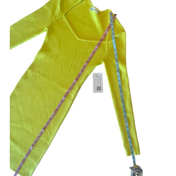 Westbridge Apparel Neon Yellow Ribbed Knit Long Sleeve Bodycon Dress Size M NWT - Picture 6 of 10